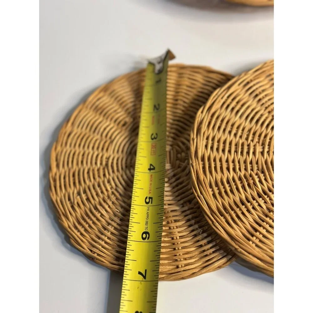 Woven Wicker Rattan Paper Plate Holder & Placemats – Set 4 Boho Rustic Tableware